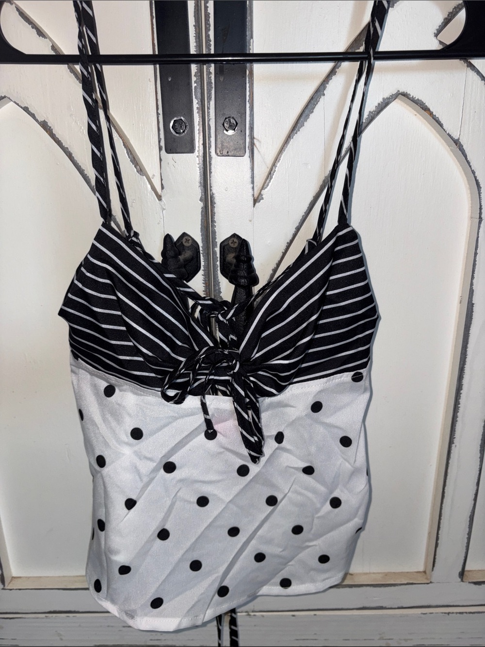 Edikted Black & White Polka Dot Tie-Front Tank
